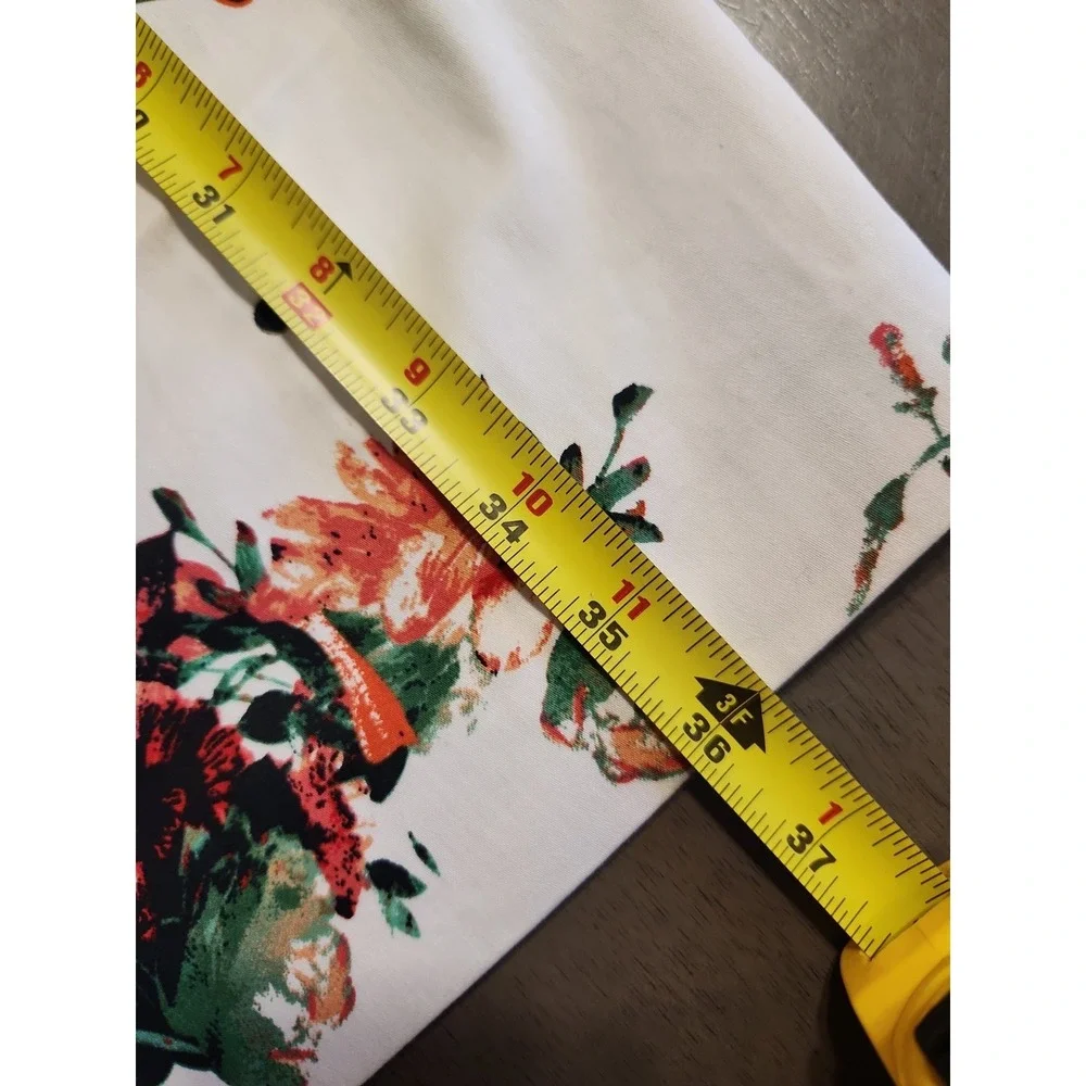 Creation L Women Floral Sheath Dress Size 6 White Pink Green Cotton Blend Summer